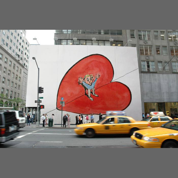 Snapshot-huge-city of a wall sized drawing - my "surrender to love" - think it is in New York. ( Unknown photographer)